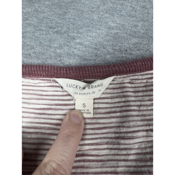 Lucky Brand Women Gray Short Sleeve Top S striped - Picture 2 of 5